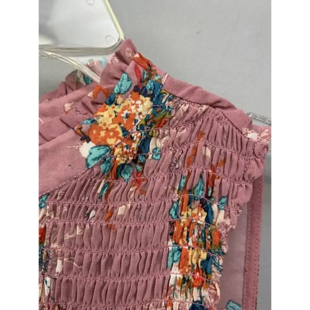 Lily Rose‎ Dress Womens Small Pink Floral Sleeveless Smocked Bodice Midi Spring